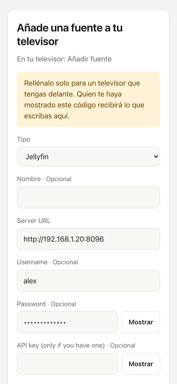 El mismo formulario, rellenado en un teléfono