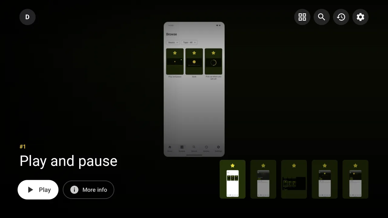 Yonto Player on Android TV, on the built-in demo library