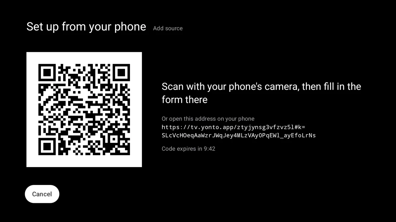 Set up from your phone on Android TV, with its QR code